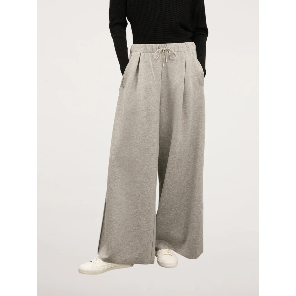 Motivi Gestreepte Palazzo Broek in Neopreen Look Gray Dames
