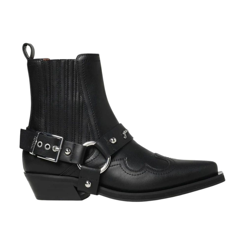 Ganni Women's Leather Western Cowboy Boots - Black - Size 4 (37) - Image 3