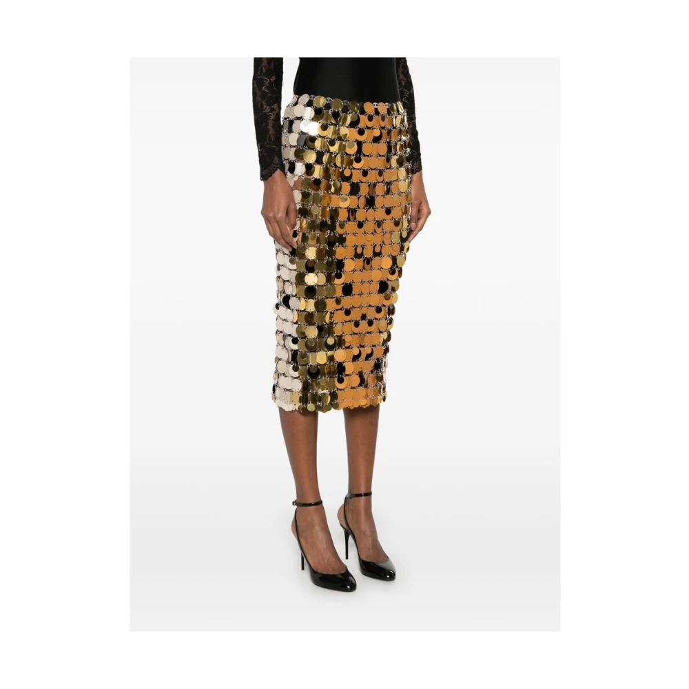 Paco Rabanne Pailletten Gelaagde Rok Yellow Dames