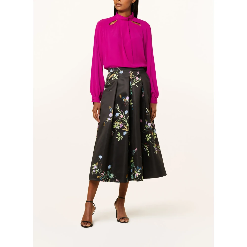 RIANI Zwarte satijnen rok met bloemenprint Black Dames