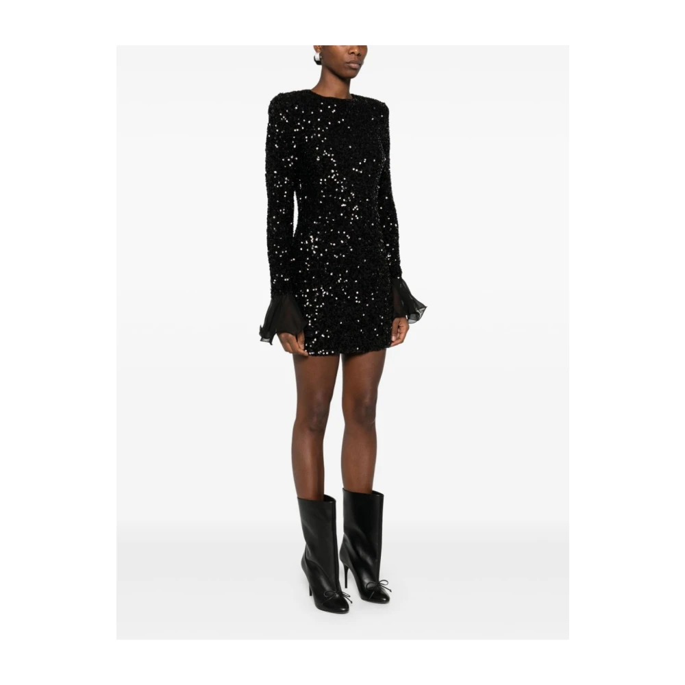 Rotate Birger Christensen Paillet Mini LS Jurk in Zwart Black Dames