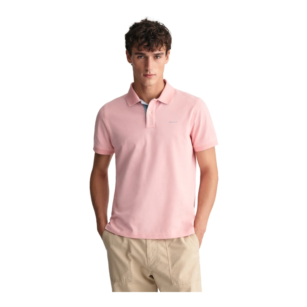 Gant Contrast Piqué Polo Shirt Pink Heren