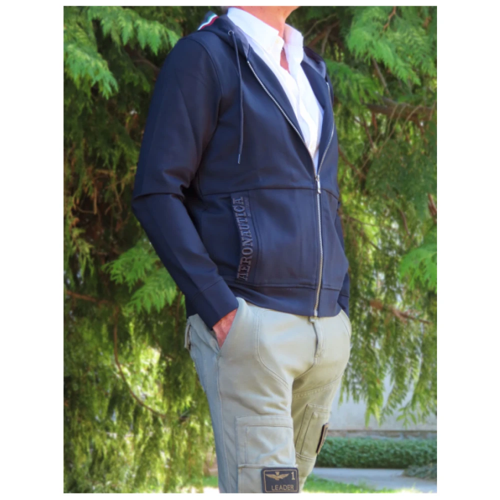 aeronautica militare Ritssluiting Hoodie Gilet van Gemengd Rayon Blue Heren