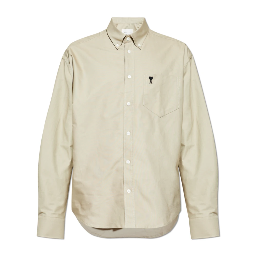 Ami Paris Men's Beige Logo Shirt
