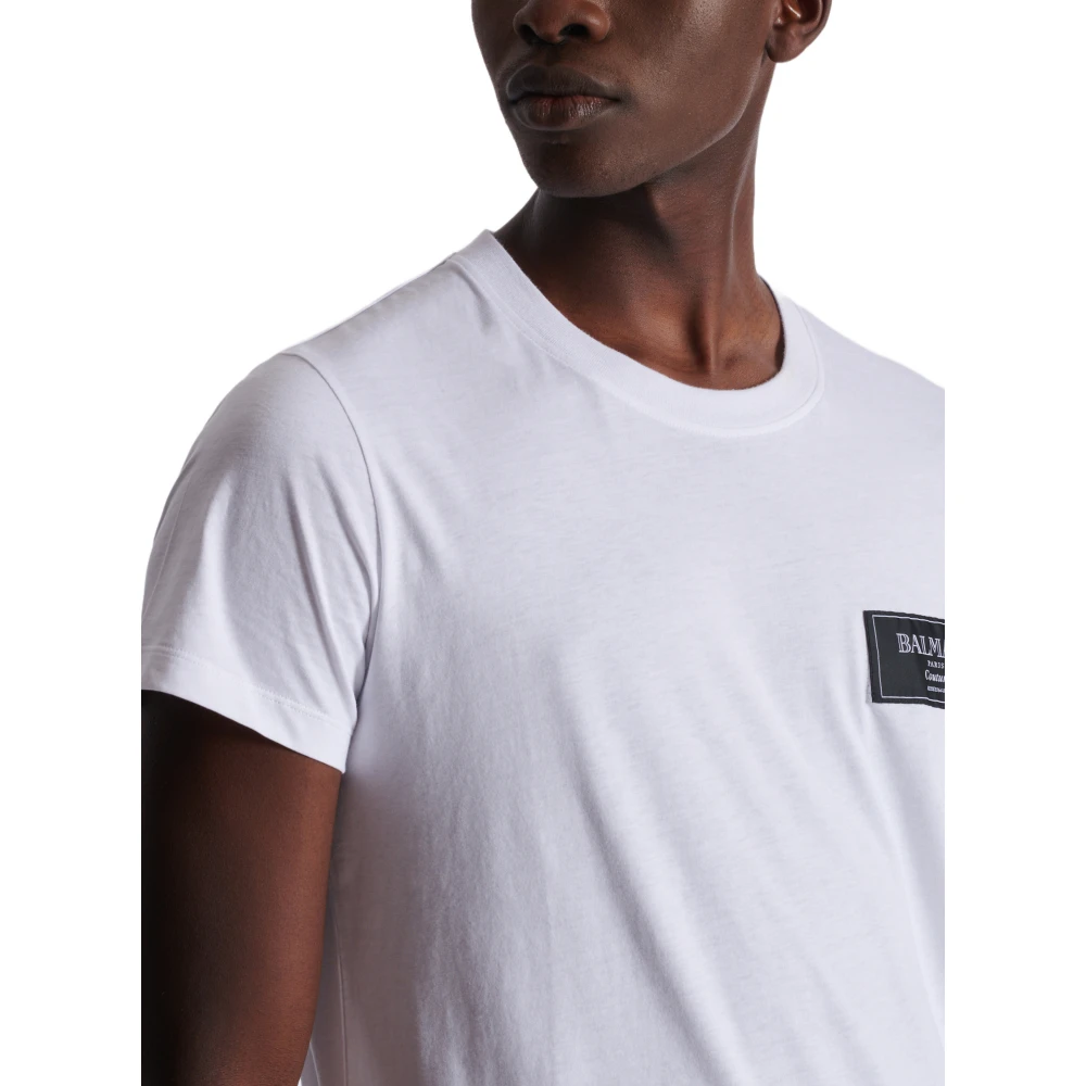 Balmain T-shirt met Couture label White Heren