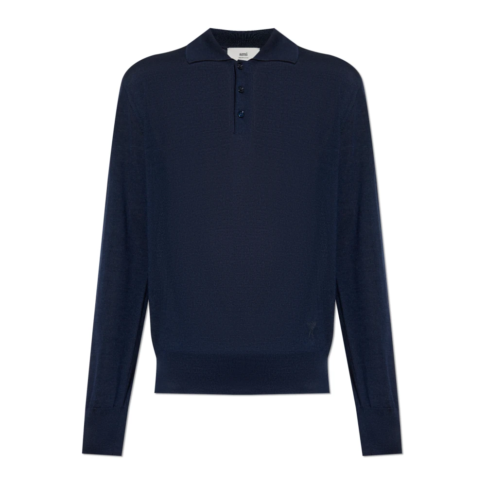 Ami Paris Blauw T-shirt Wol Zijde Mix Blue Heren