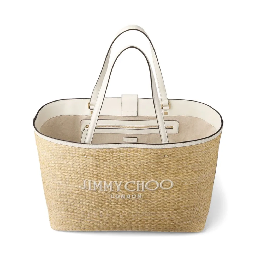 Jimmy Choo Beige Raffia Leren Schoudertas Beige Dames