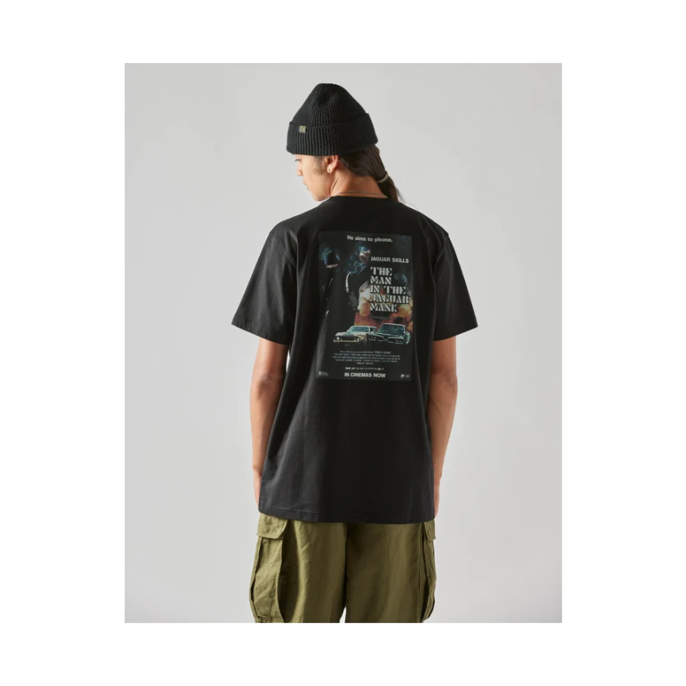 Maharishi Zwart grafisch T-shirt met Jaguar Masker kunstwerk Black Heren