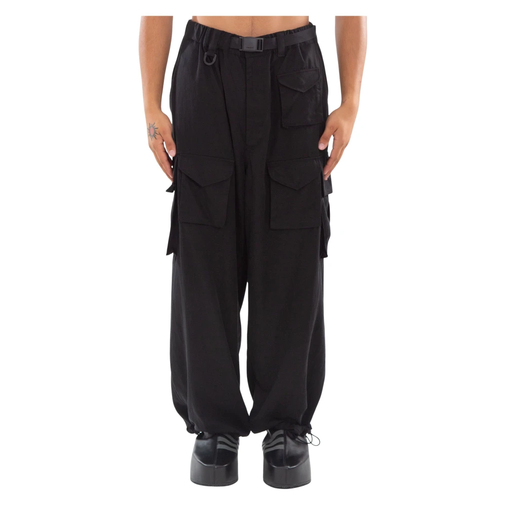 Y-3 Zwarte Twill Cargo Broek Black Heren