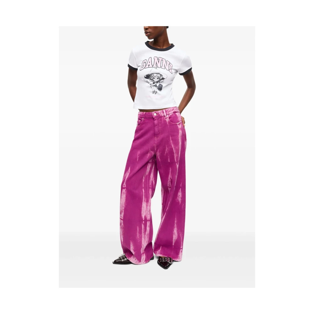 Ganni Fuchsia Roze Klassieke Vijf Zak Jeans Pink Dames