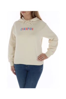 Beige Tryckt Huvtröja Sweatshirt
