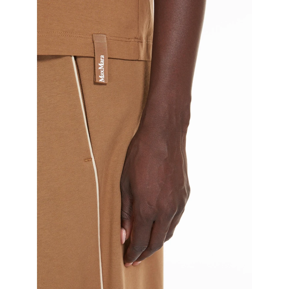 Max Mara Katoenen jersey T-shirt met korte mouwen en reliëflogo Brown Dames