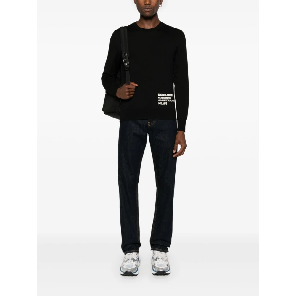 Dsquared2 Zwarte Wollen Gebreide Trui Black Heren