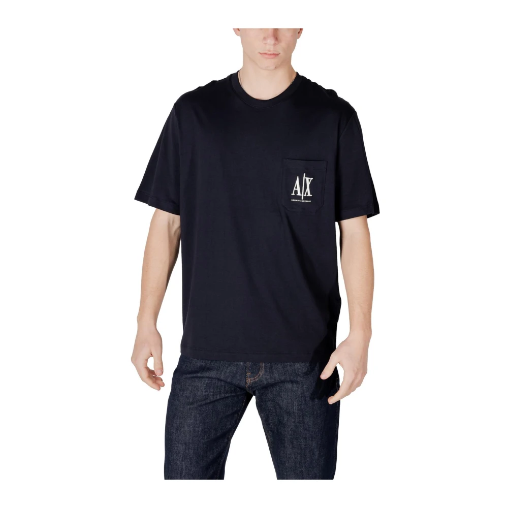 Armani Exchange Men's Blue Round Neck Cotton T-Shirt With Pocket