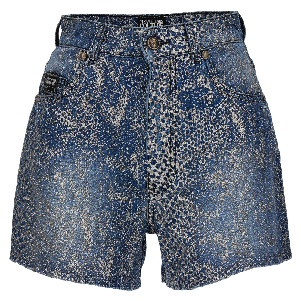Versace Jeans Couture Högmidjade denim shorts med lurextrådar Blue, Dam