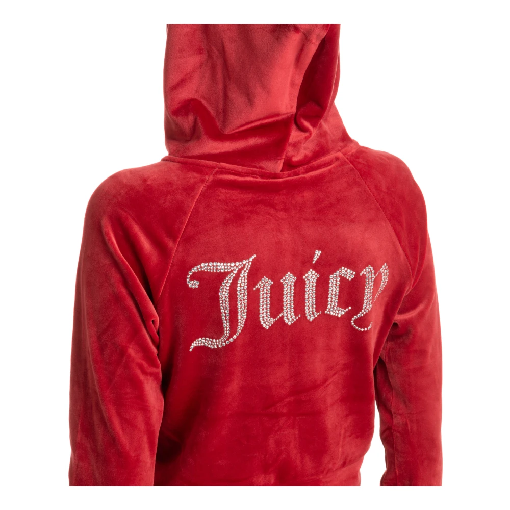 Juicy Couture Trekkoord Rits Effen Logo Hoodie Red Dames