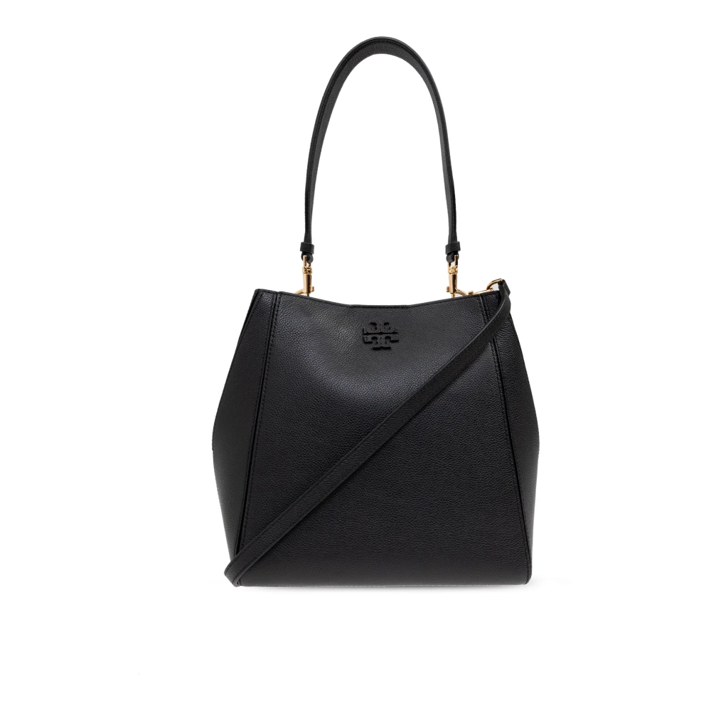 TORY BURCH Korrelig Leren Bucket Tas met Afneembare Band Black Dames