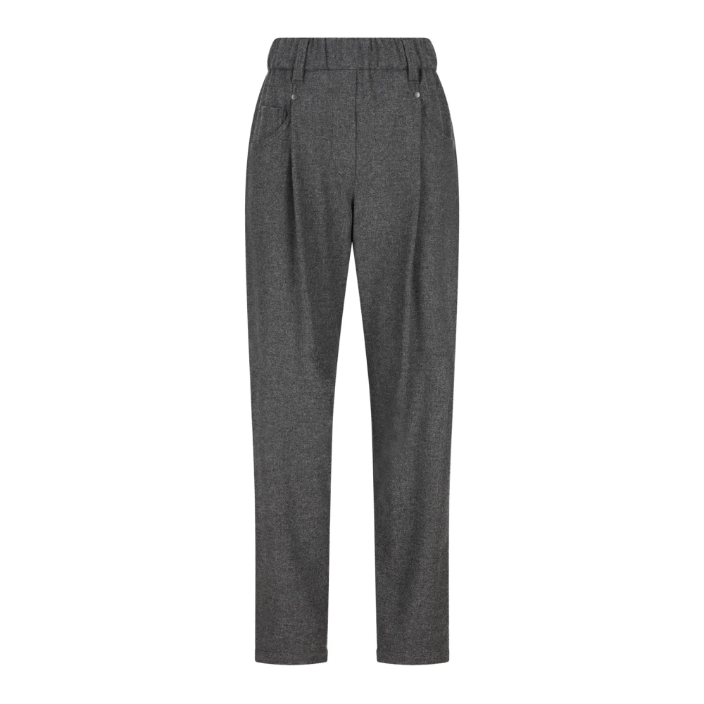 Brunello Cucinelli Vrouw Grijs Broeken Dames, S, Wol, Grijze Wol Kasjmier Broek Elastische Taille