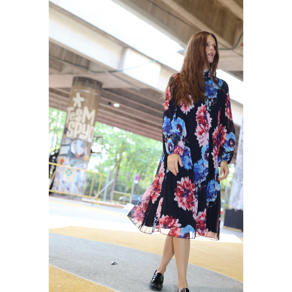 Cras Geplooide jurk met bloemenprint Multicolor Dames