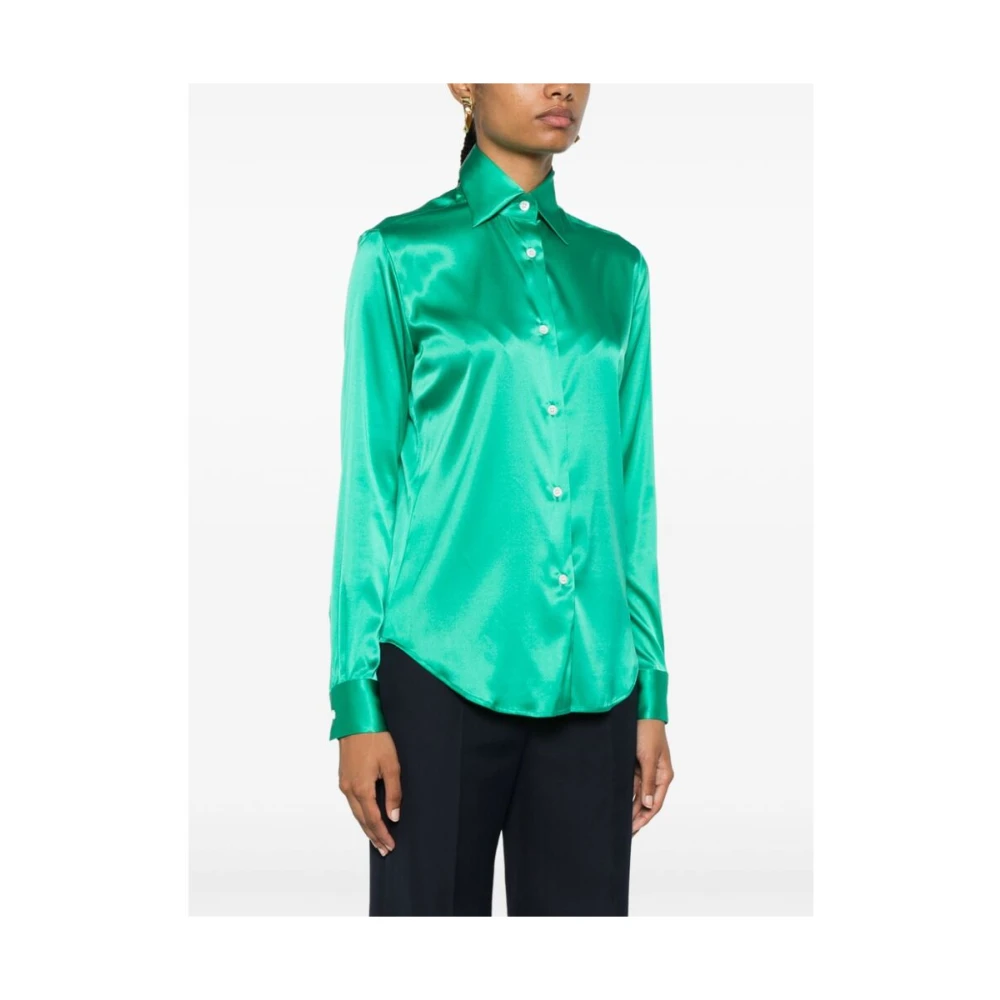 Mazzarelli Groene Zijde Blend Satijnen Overhemd Green Dames
