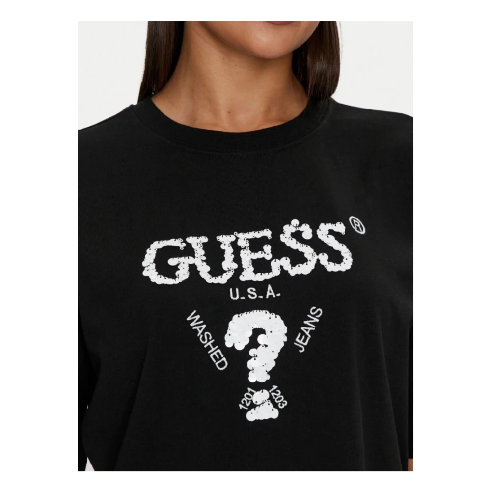 Guess Aurelie Boxy TEE Zwart Ronde Hals Black Dames