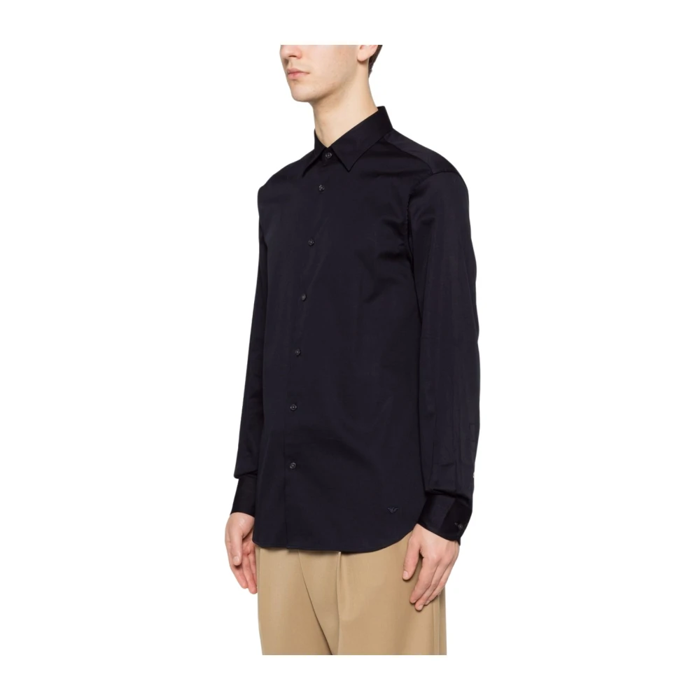 Emporio Armani Mannelijk Blauw Overhemden Heren, 2XL, Katoen, Katoenen Overhemd