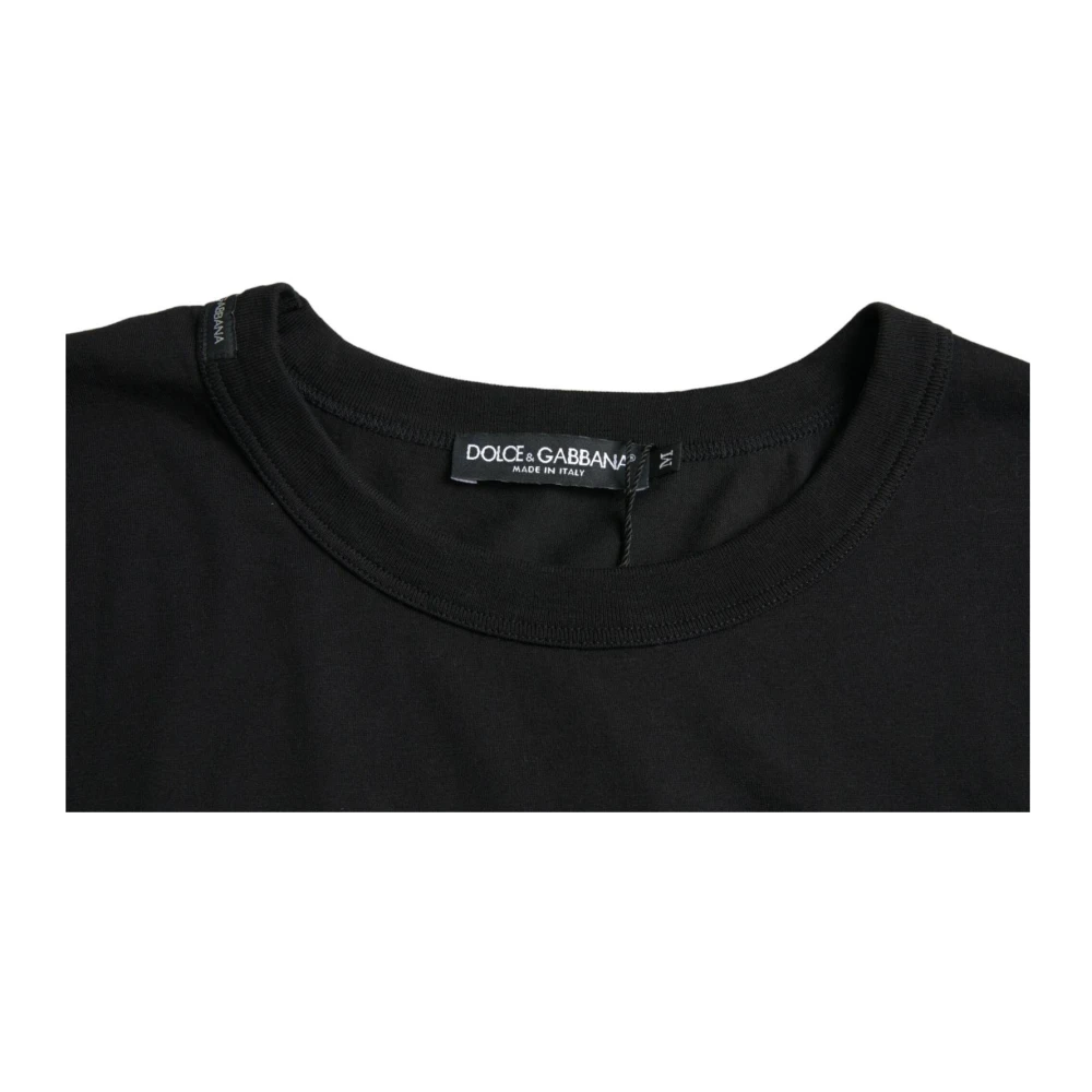 Dolce & Gabbana Zwarte reliëf logo ronde hals T-shirt Black Heren