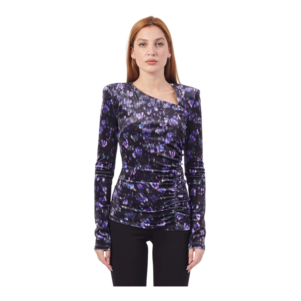 PATRIZIA PEPE Zwarte Polo met Lange Mouwen en Patroon Purple Dames
