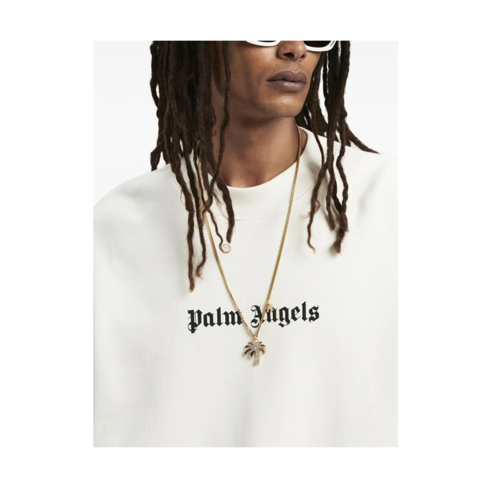 Palm Angels Sweatshirt met Logo Print en Crew Neck White Heren