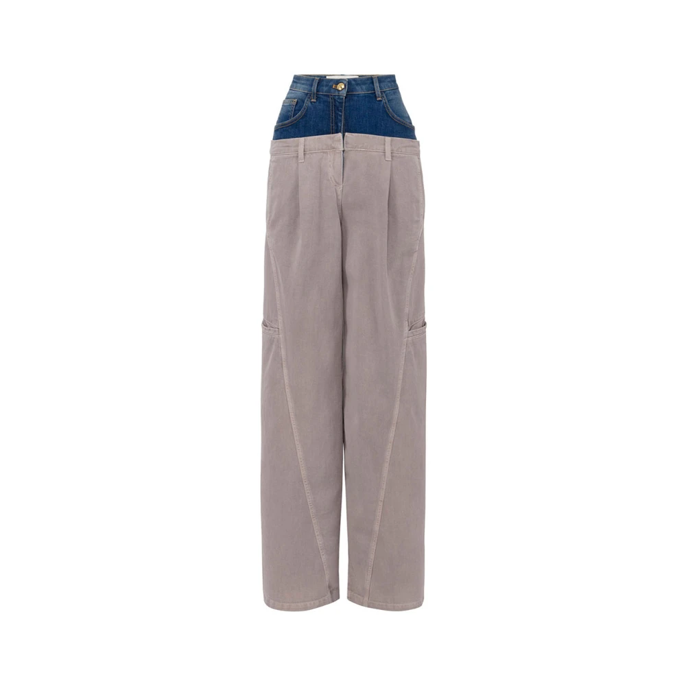 Elisabetta Franchi Blauwe Slim Fit Broek met Gouden Knopen Blue Dames