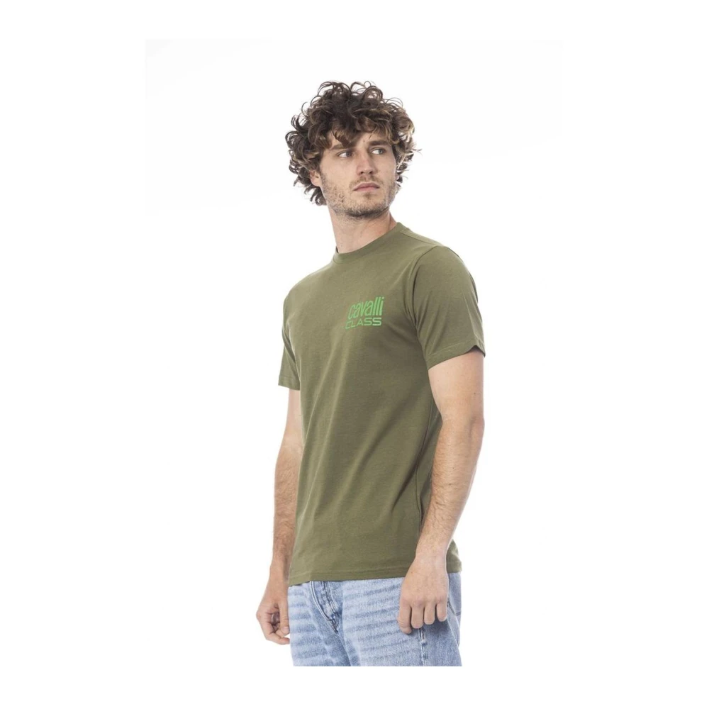 Cavalli Class Groene Logo Katoenen T-shirt Mannen Green Heren
