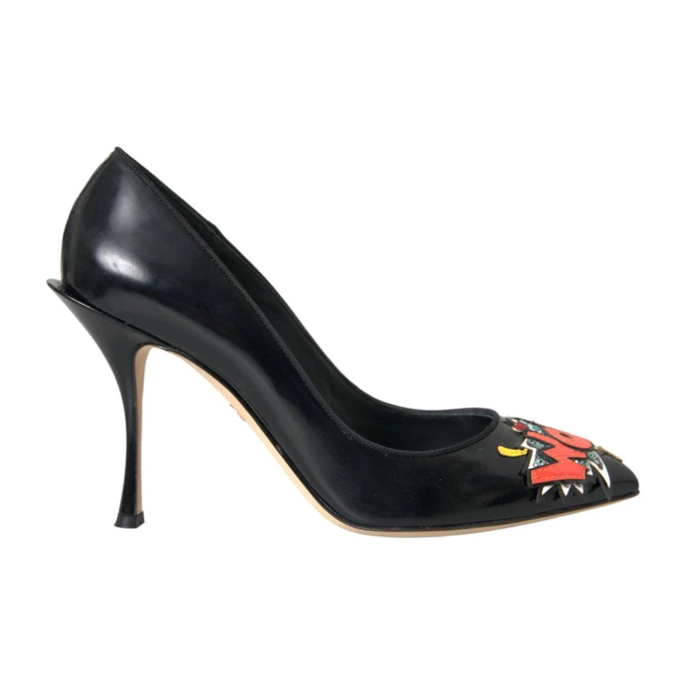 Dolce & Gabbana Svarta läder stiletto pumps skor Black, Dam