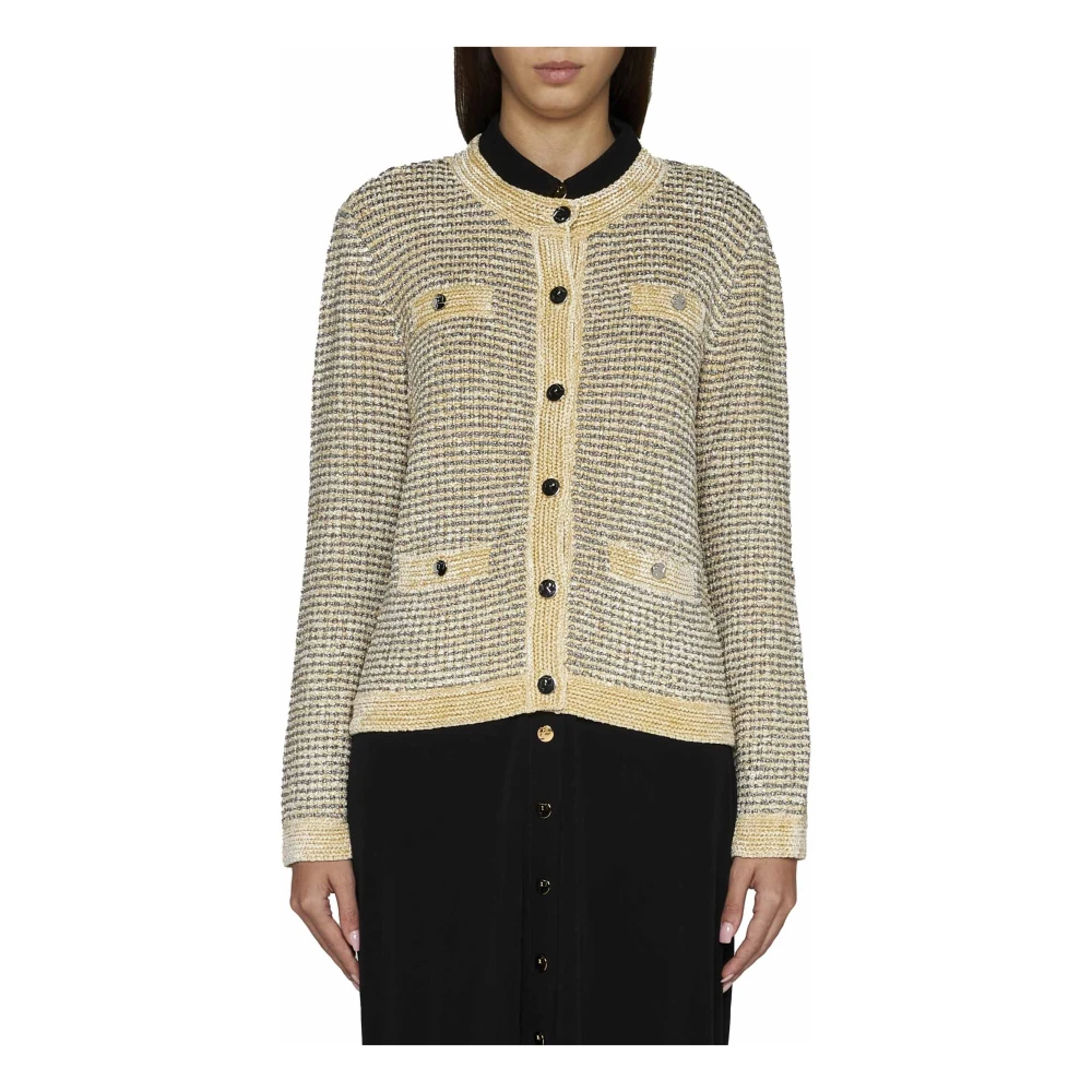 TORY BURCH Metallic Streep Gebreide Trui Gray Dames