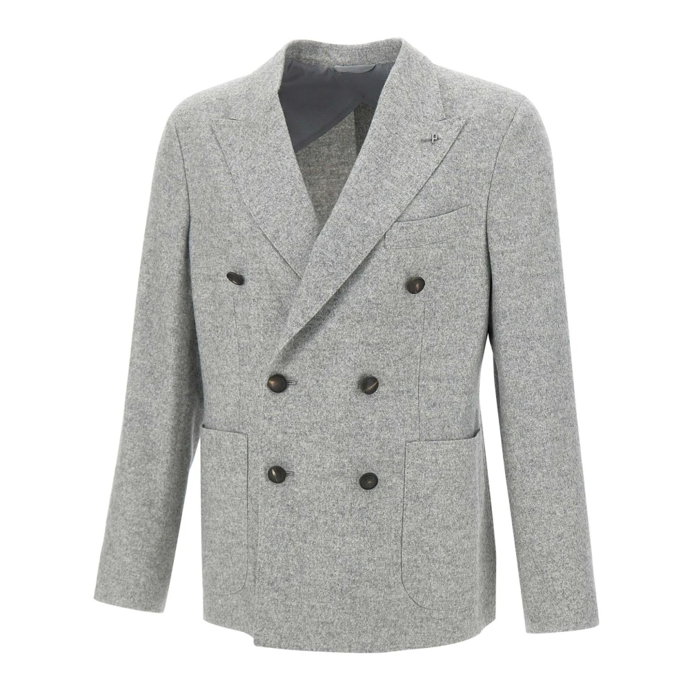 PESERICO Wollen zijden en kasjmier double-breasted blazer Gray Heren