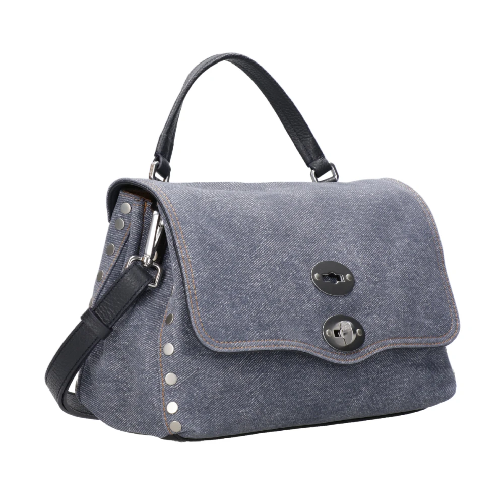 Zanellato Denim Schoudertas met Zijknoppen Blue Dames