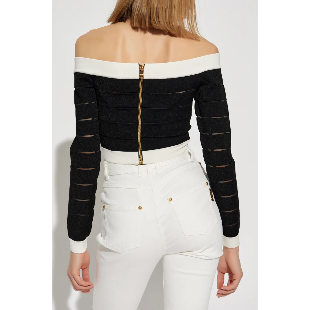 Balmain Crop Top met Knopen Black Dames