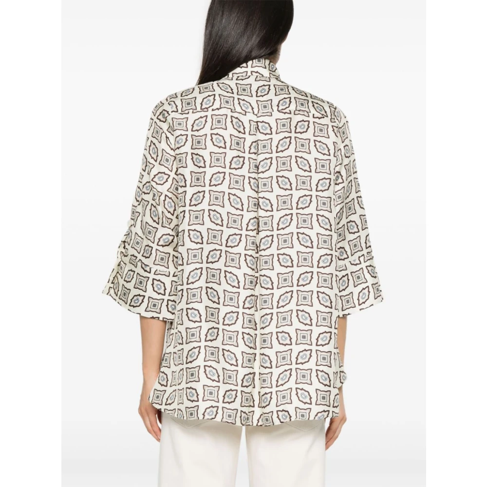 Alberto Biani Zijden Overhemd met Geometrische Print White Dames