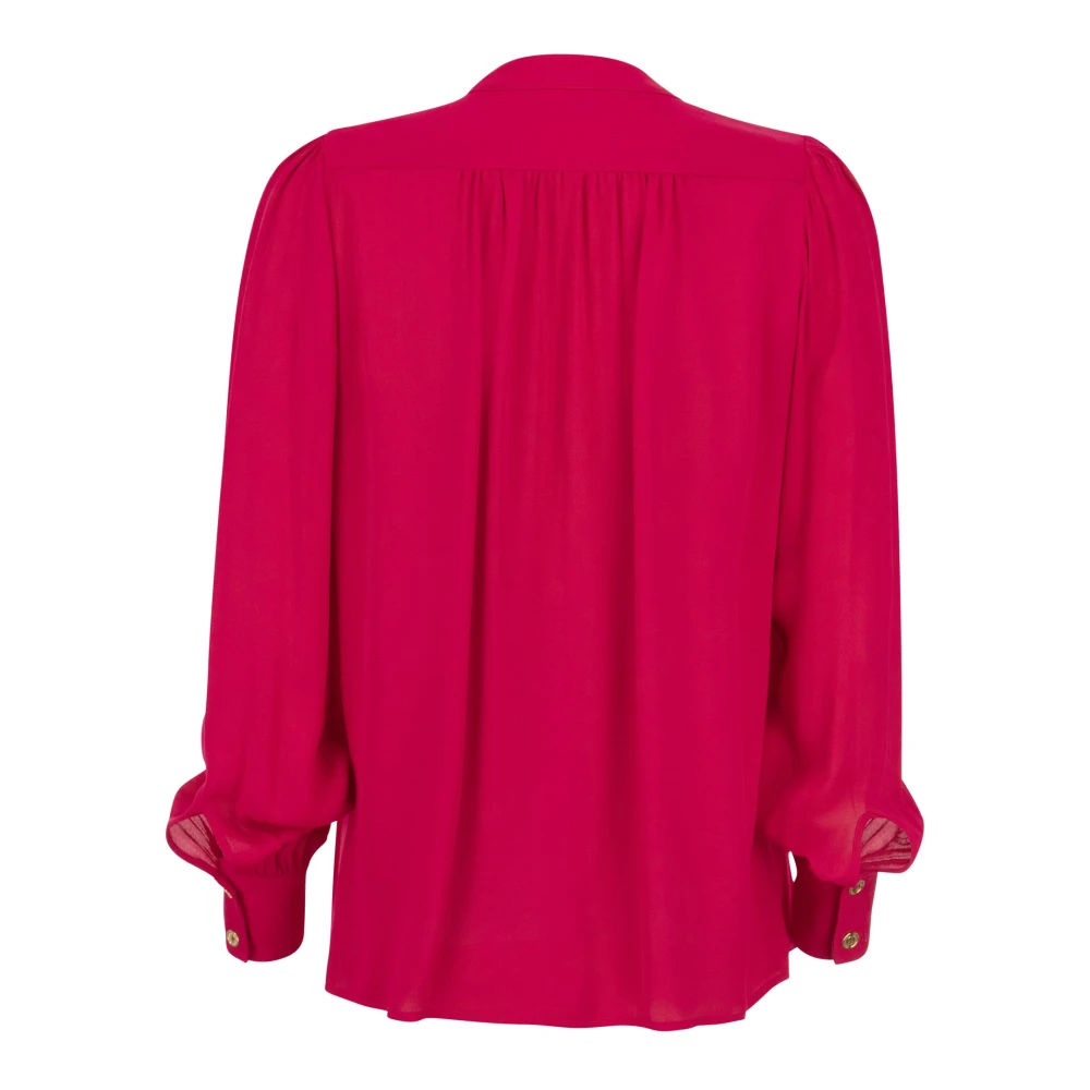 Elisabetta Franchi Georgette Shirt met Opstaande Kraag en Geborduurde Oogjes Pink Dames