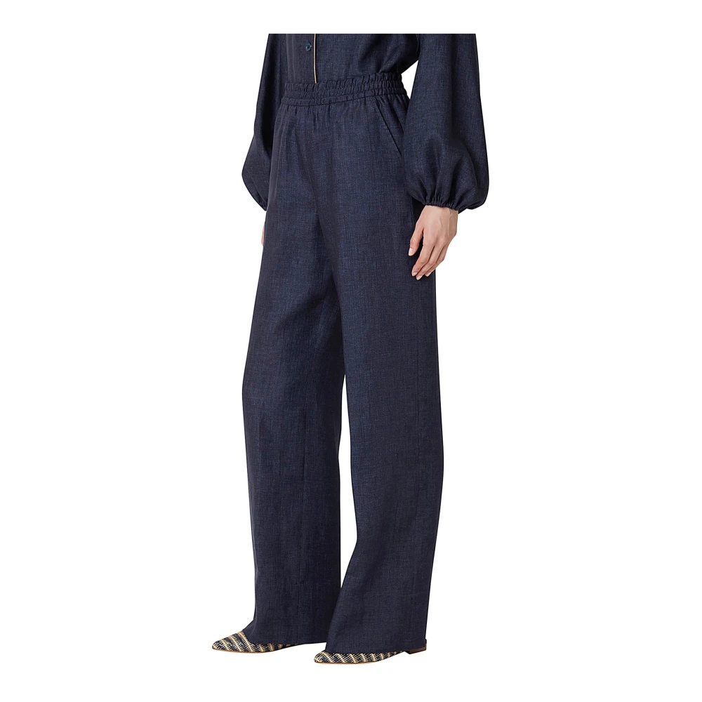 Eleventy Wijde Linnen Broek Blue Dames
