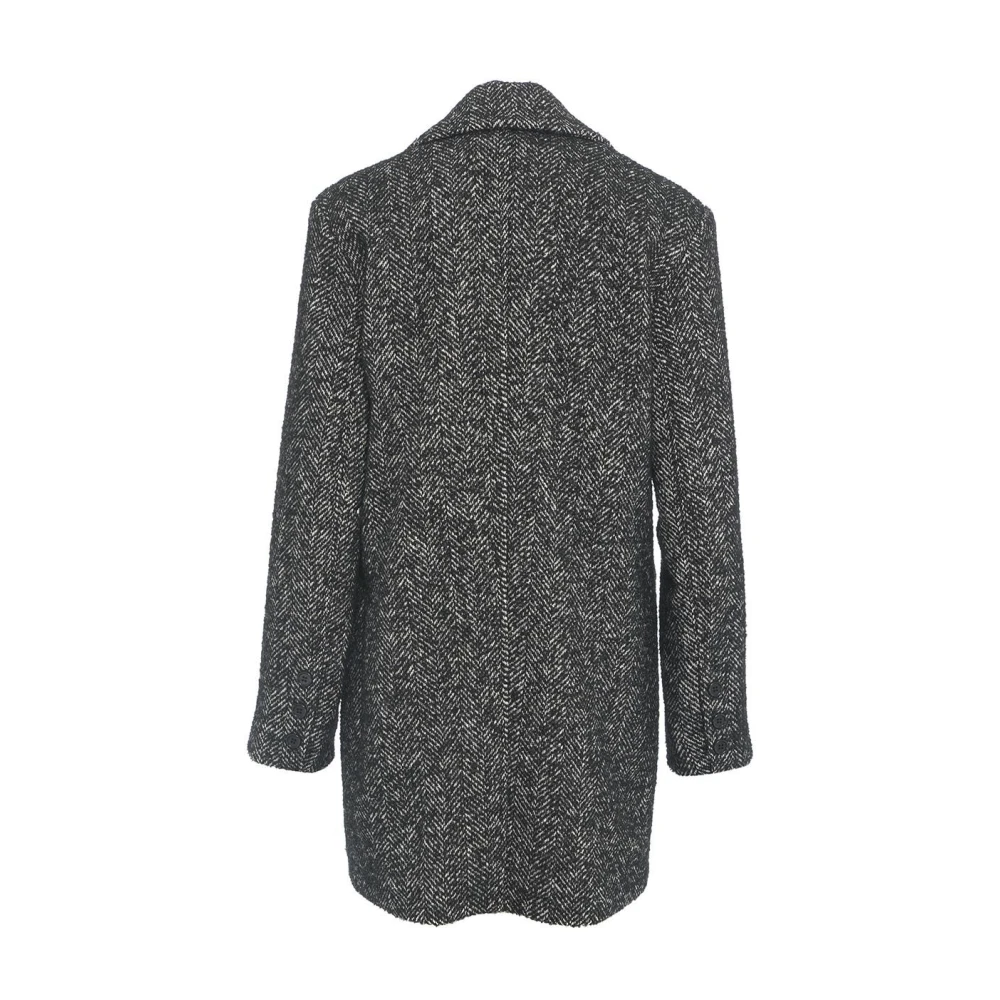 Kaos Strass Bouclé Midi Jas met Revers Black Dames
