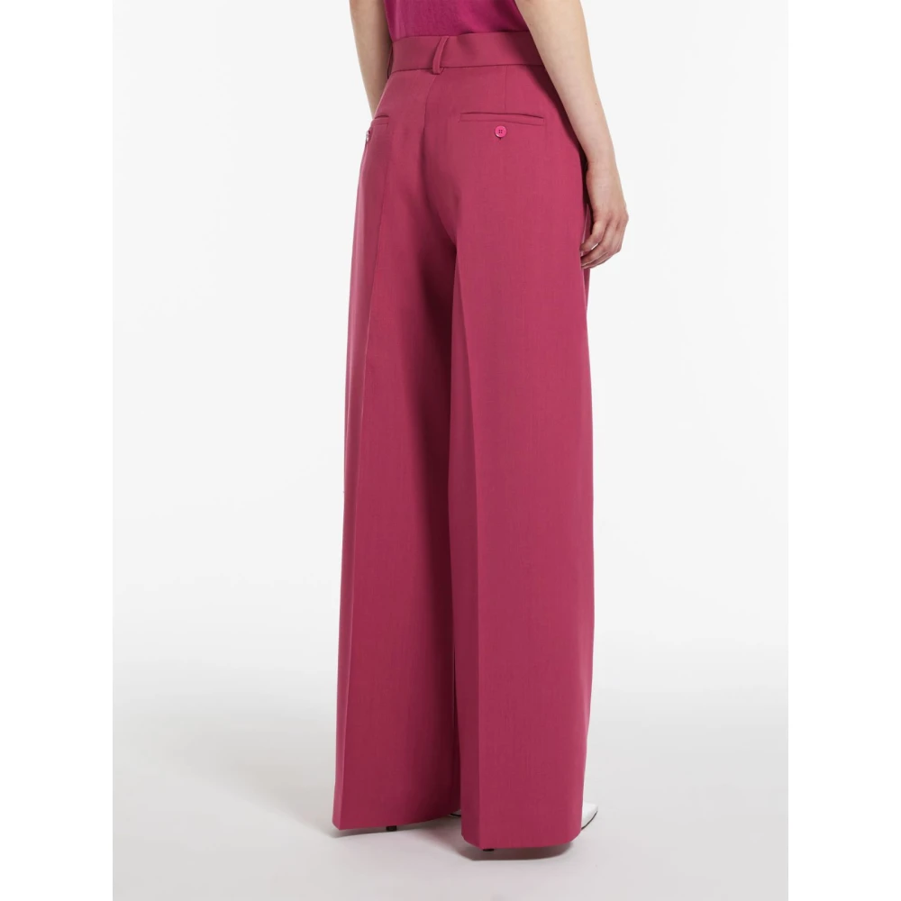 Max Mara Weekend Fuchsia Wijde Pijp Wollen Broek Pink Dames