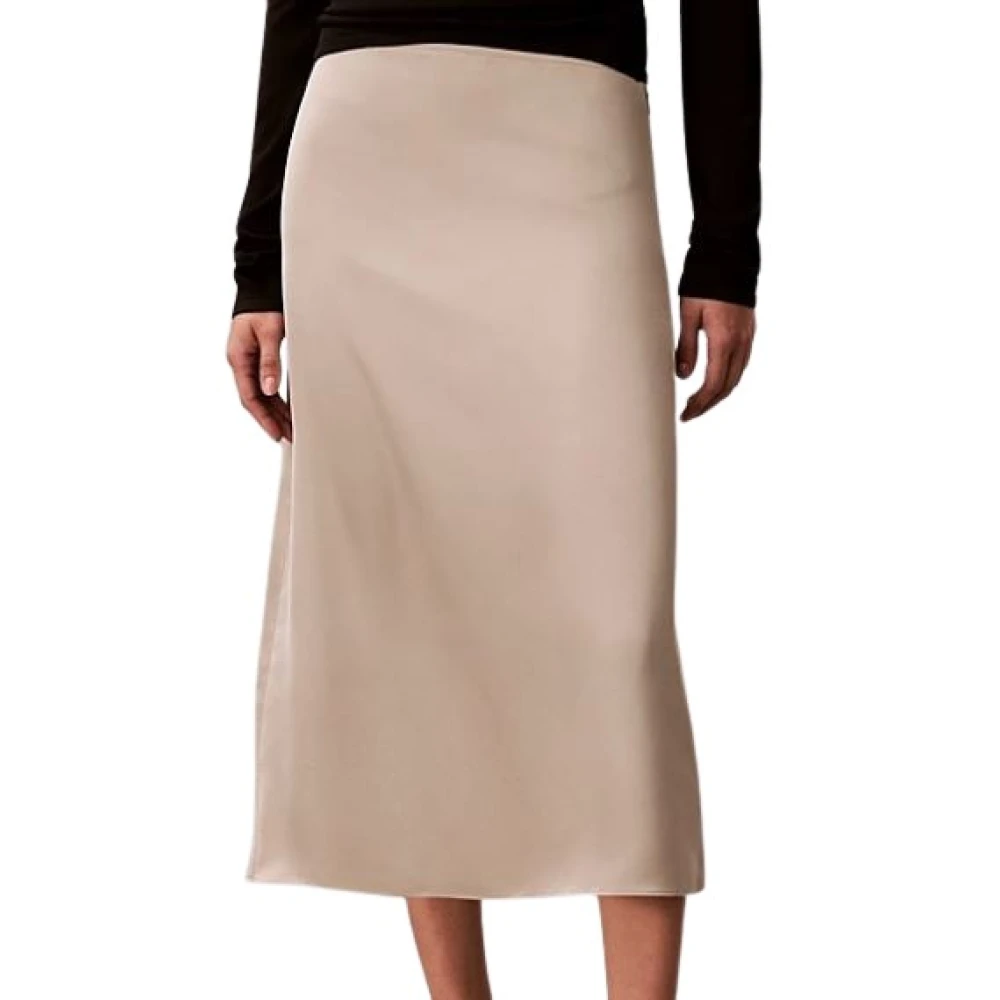 Calvin Klein Women's Beige Matte Shine Satin Midi Skirt, Midi Skirts, S, Skirts