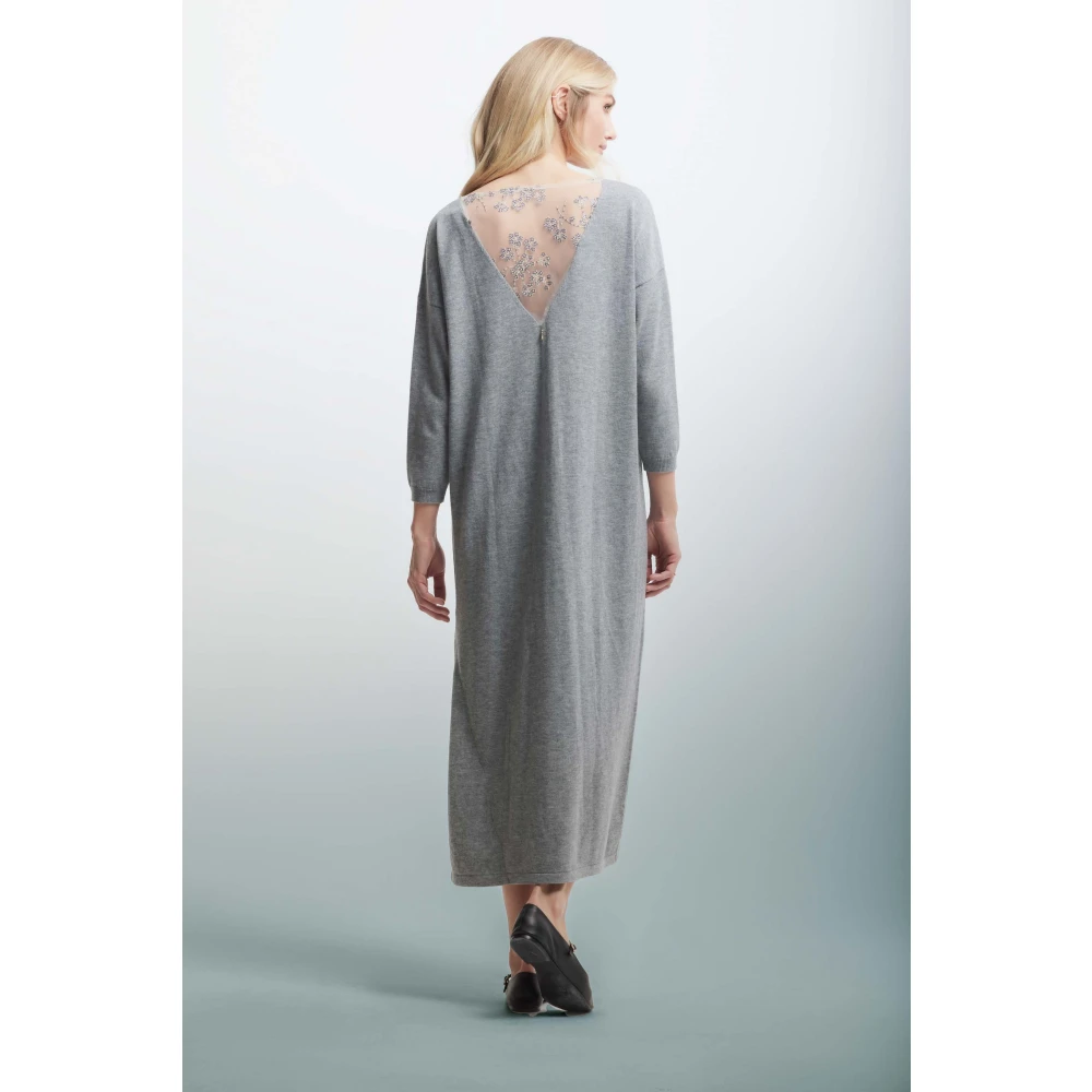 Kocca Zachte Gebreide Jurk met Kantinzet Gray Dames