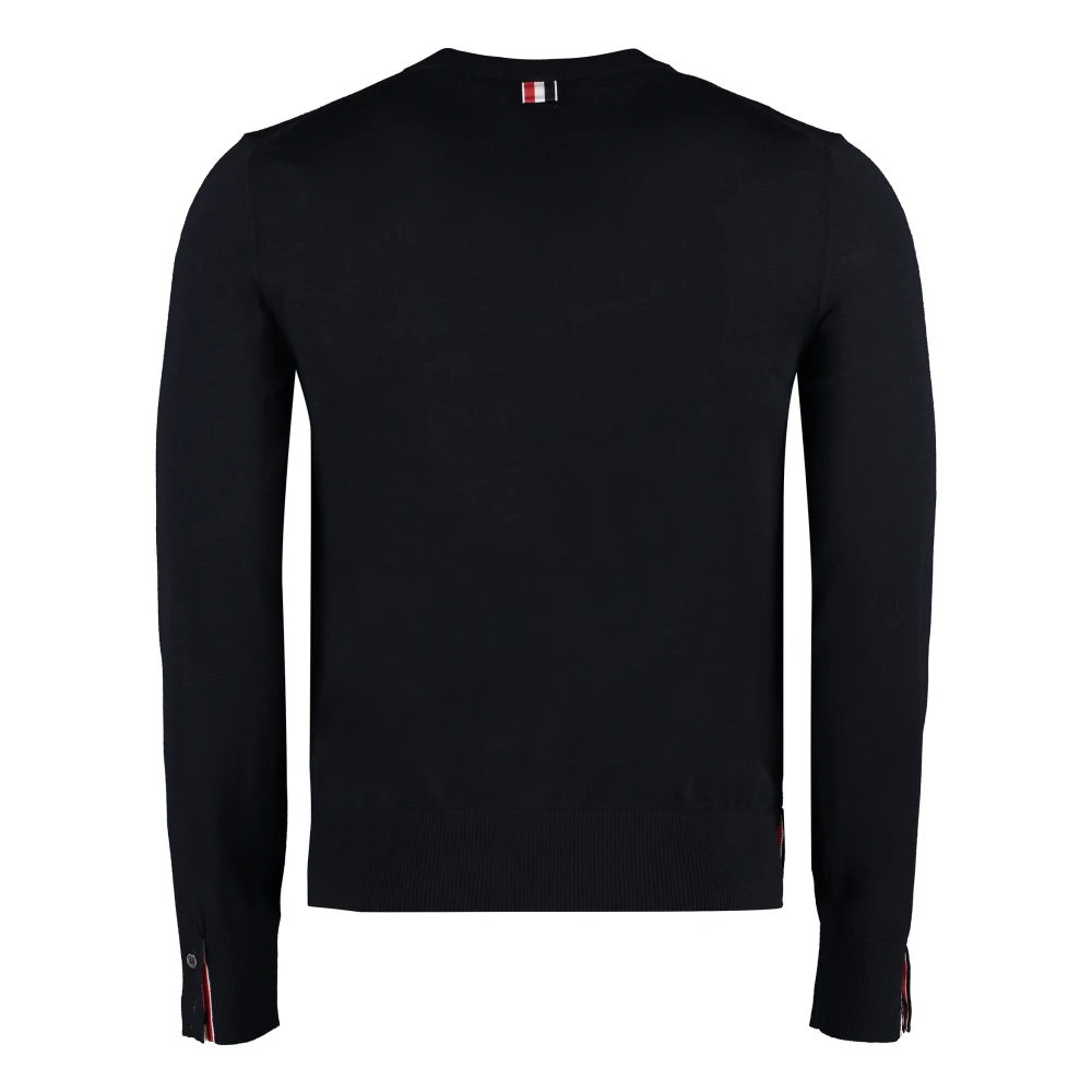Thom Browne Wollen Crew-Neck Trui met Tricolor Detail Blue Heren