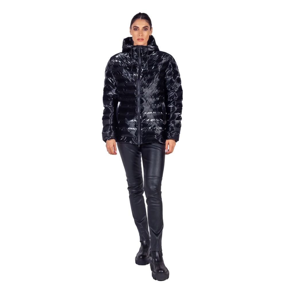 Rains Zwarte Gewatteerde Pufferjas met Capuchon Black Dames