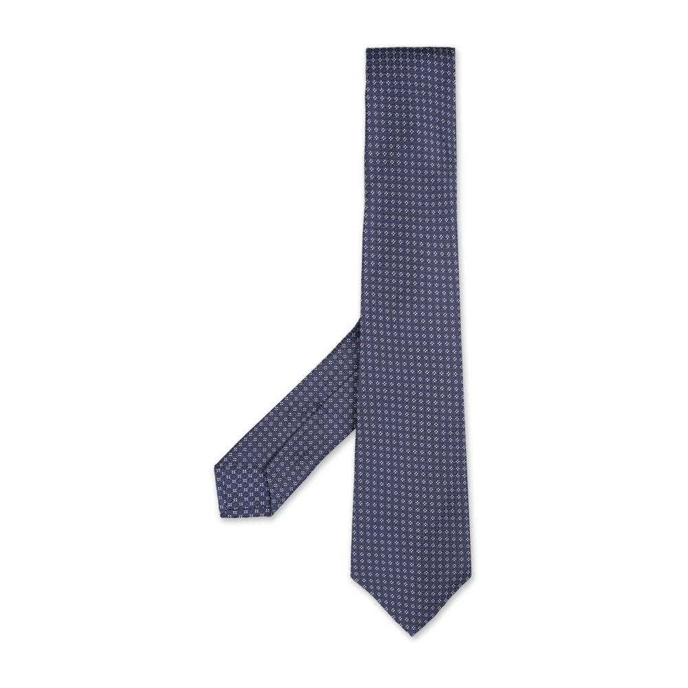 Kiton Blauwe Zijden Ruit Patroon Stropdas Blue Heren