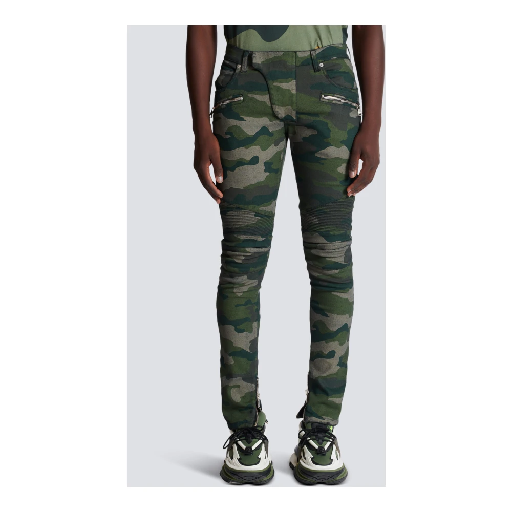 Balmain Slim-fit jeans in camouflage denim met geribbelde details Green Heren