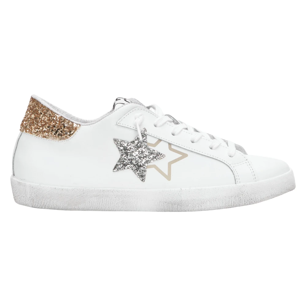 2Star Witte Leren Sneakers met Glitterdetails Dames Schoenen