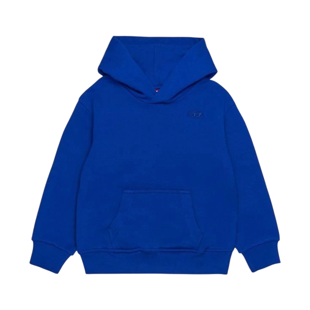 Diesel Men's Blue Hoodie With Mega Oval D Embroidery