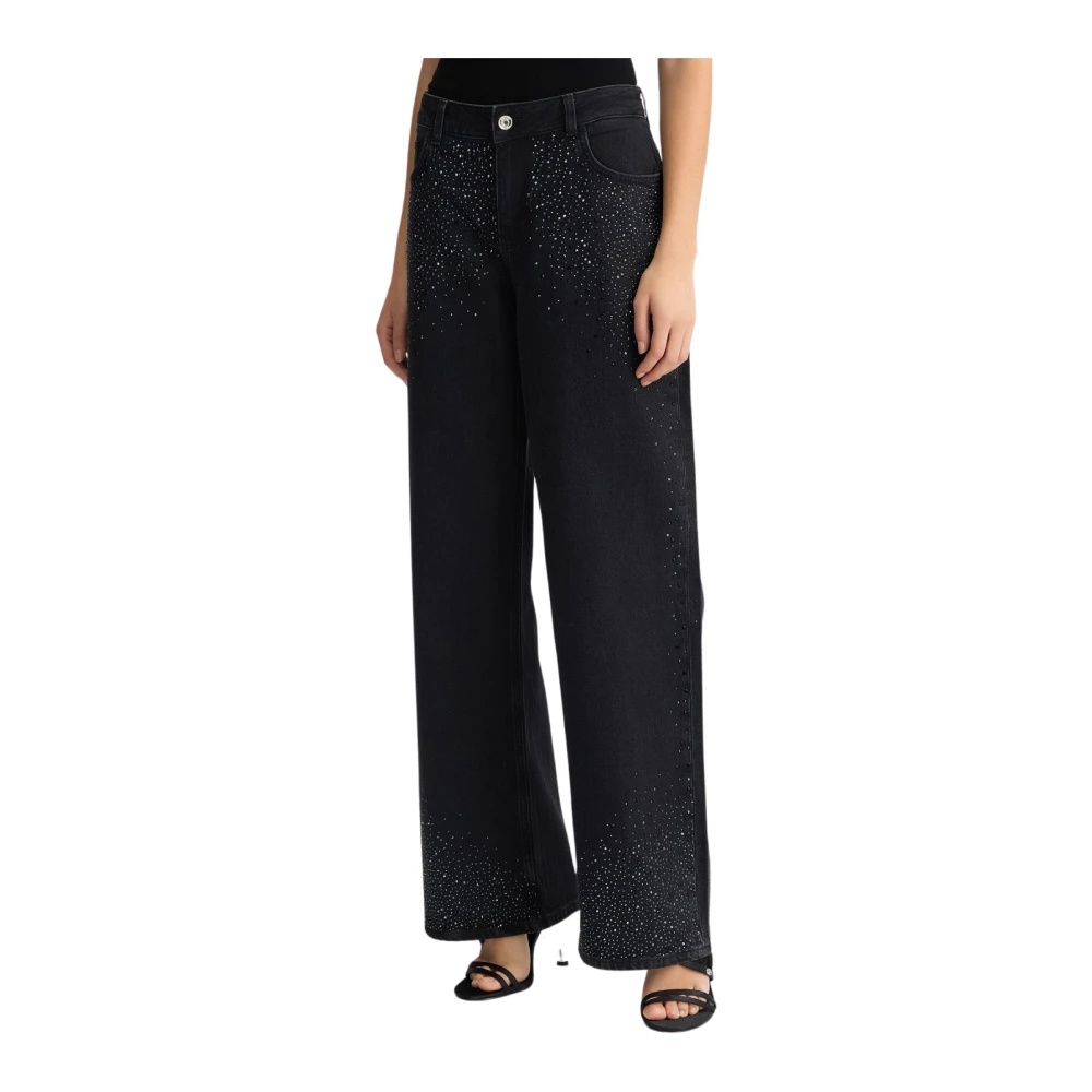 Liu Jo Baggy Drop Crotch Broek met Strass Applicaties Black Dames